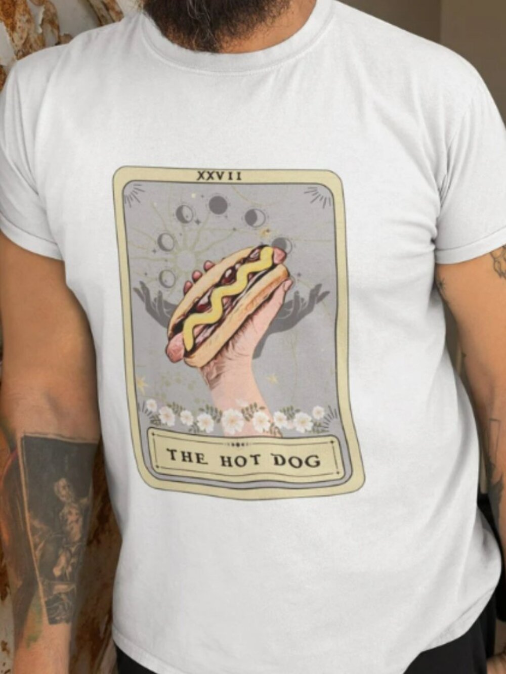 Hot Dog Tarot Card T-Shirt | Funny Hot Dog Graphic Tee | Food Lover Gift | Unise